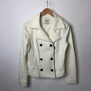 Old Navy White Cotton Moto Cozy Zip-up Jacket Coat